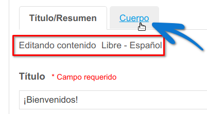 Se muestra el texto "Editanto contenido Libre - Español"