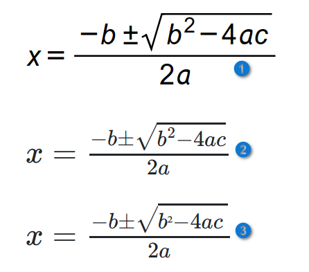 Misma fórmula con tres aspectos distintos. MathType (Wiris) se muestra más grande y con mayor definición